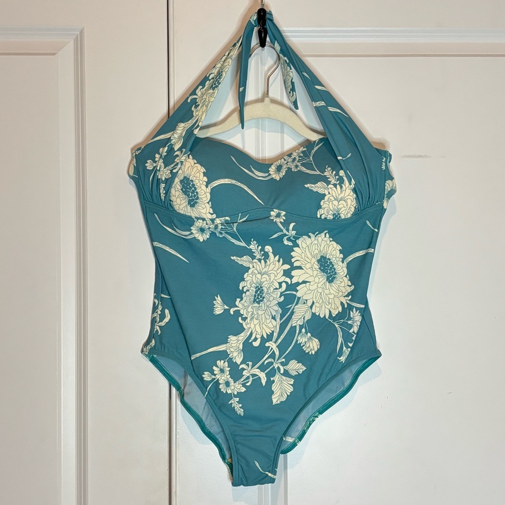 I.f. Blue Floral Halter One Piece Swimsuit 16